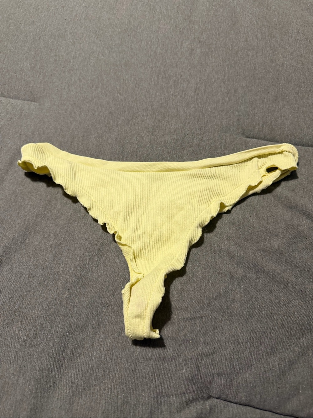 Womens Ribbed Ruffle Thong Yellow